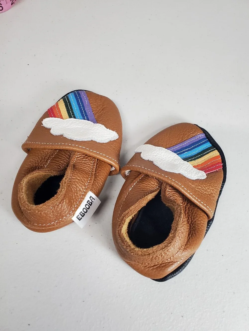 Ebooba Brown Leather Baby Shoes with Rainbow Cloud